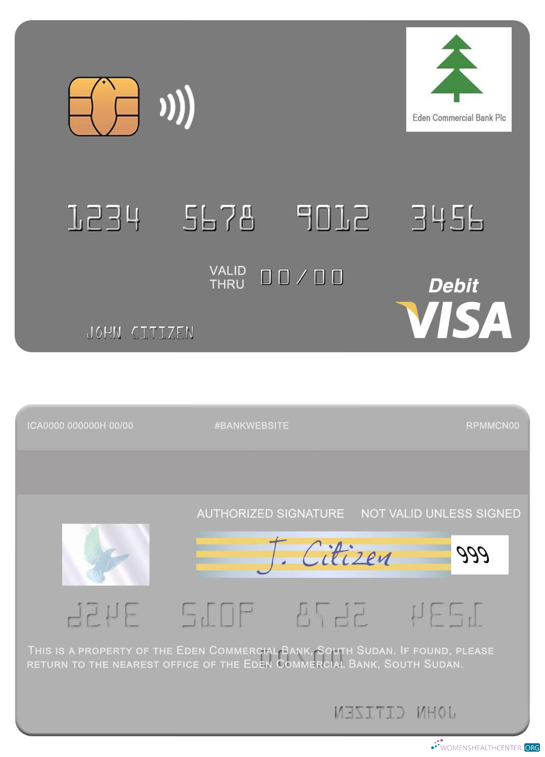 Download South Sudan Eden Commercial Bank visa debit card Photoshop template